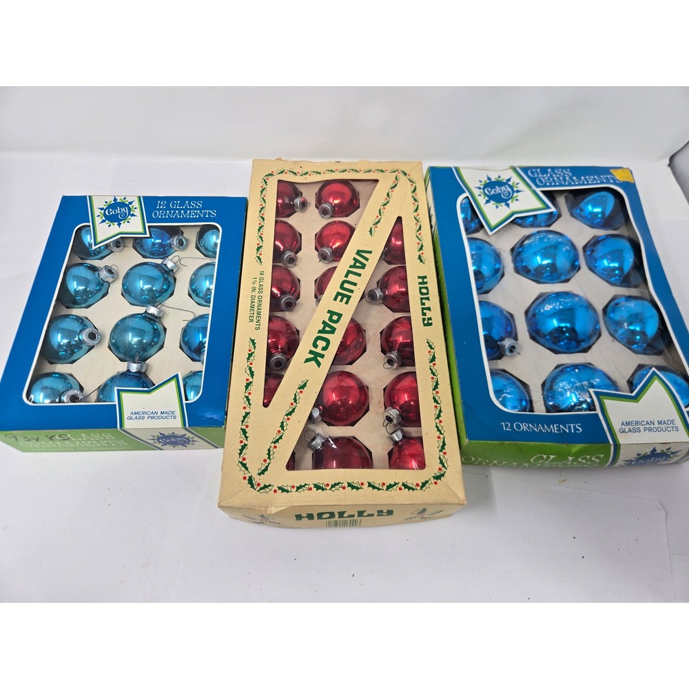 Vintage Coby & Holly Glass Christmas Ornaments Red Blue Mixed Lot 42 Pieces
